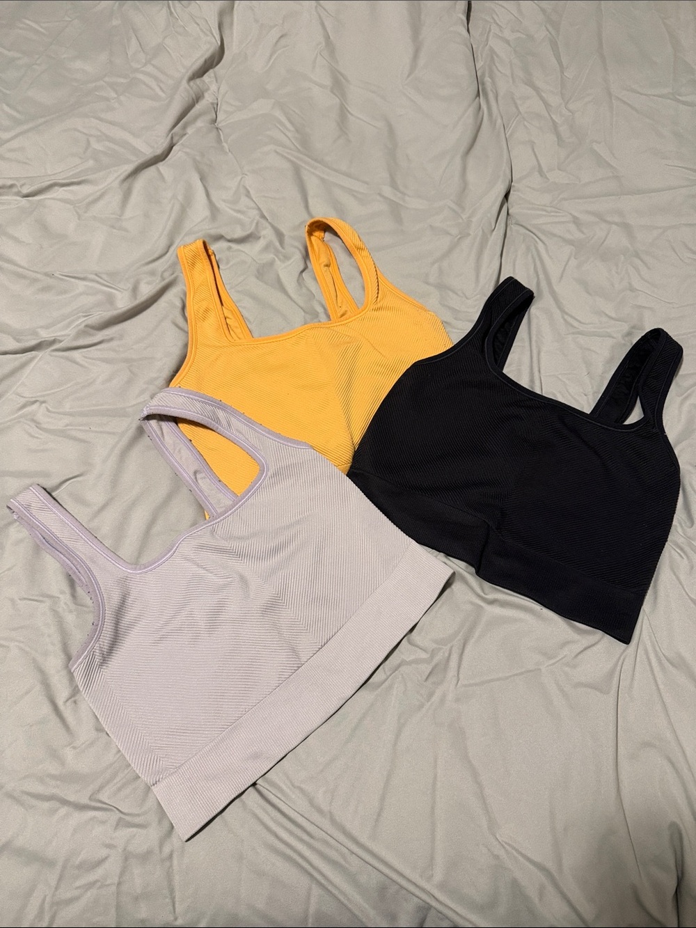 all in motion Pack of 3 Ribbed Sports Bras in Yellow, Black & Light Purple